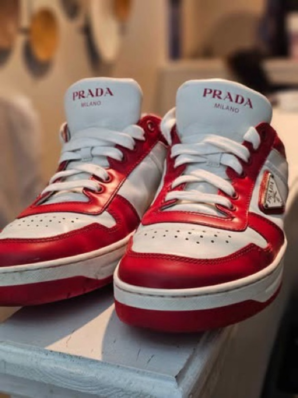 Prada White and Red Low-Top Sneakers - Picture 5 of 5